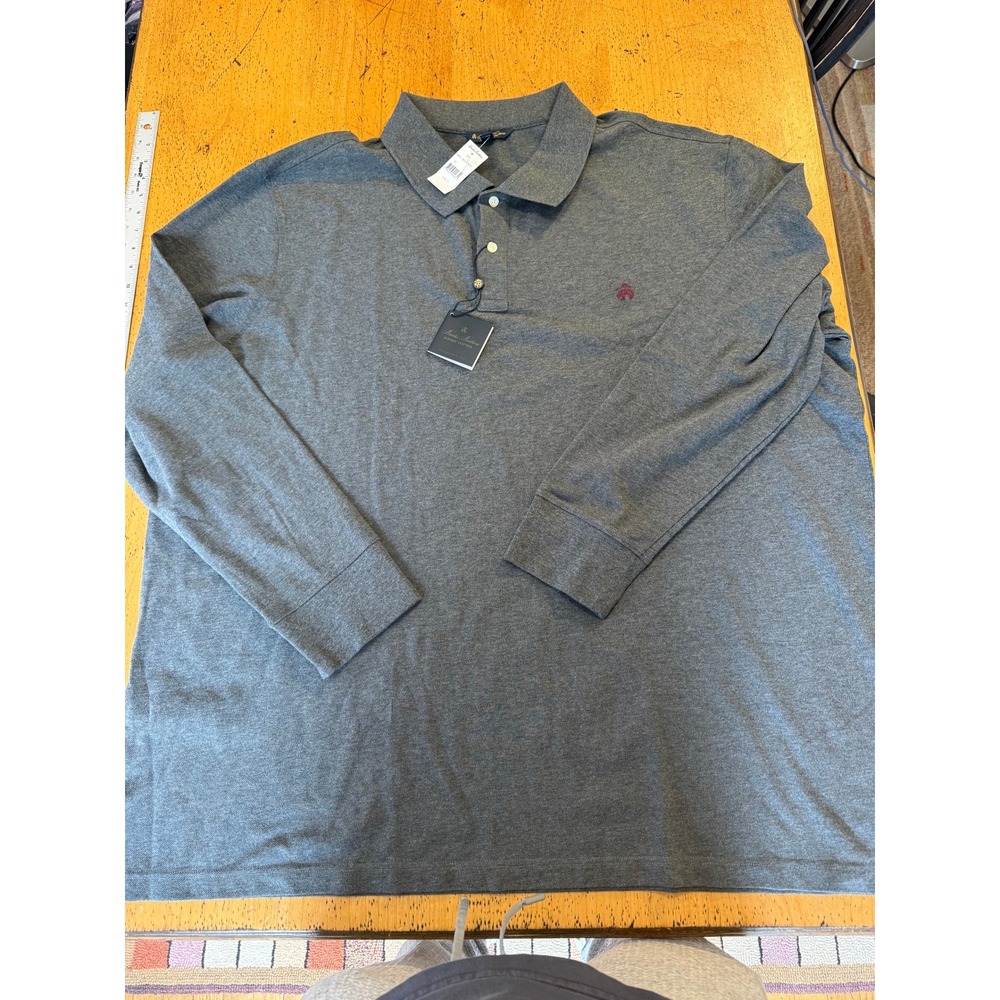Brooks Brothers Supima Cotton 3XLT Gray Long Sleeve Polo Shirt Heathered Knit